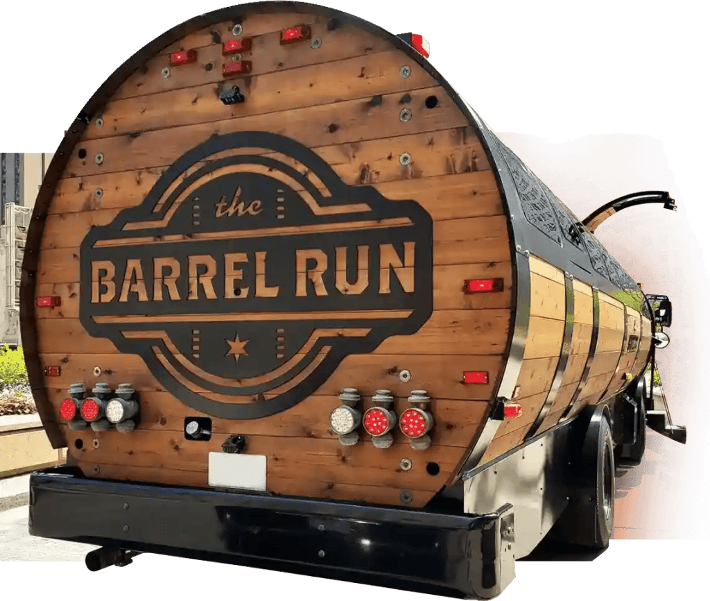 The Barrel Run bus from the rear
