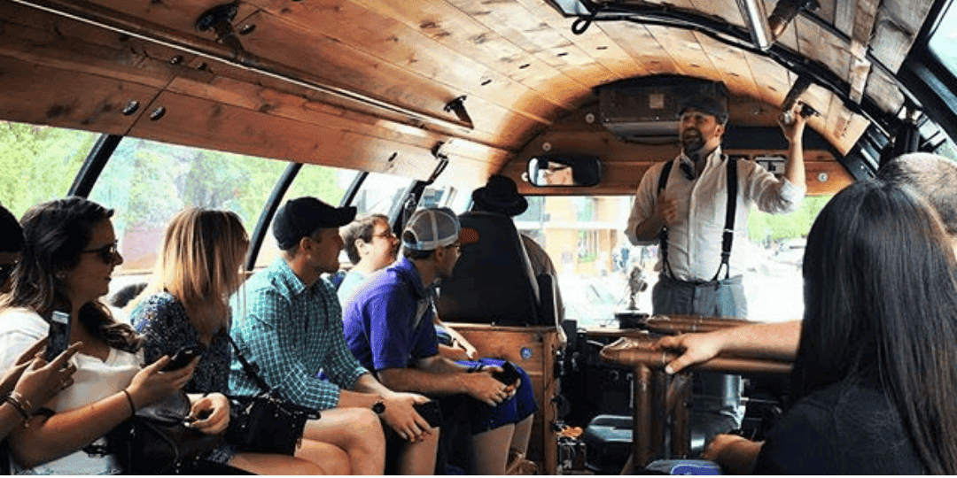 people inside of the barrel bus in chicago