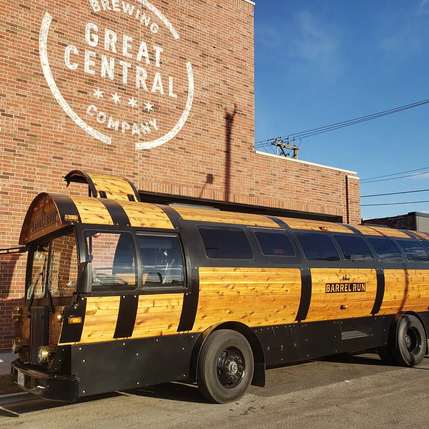 the barrel bus parked in front of Great Central Brewing Company in Chicago